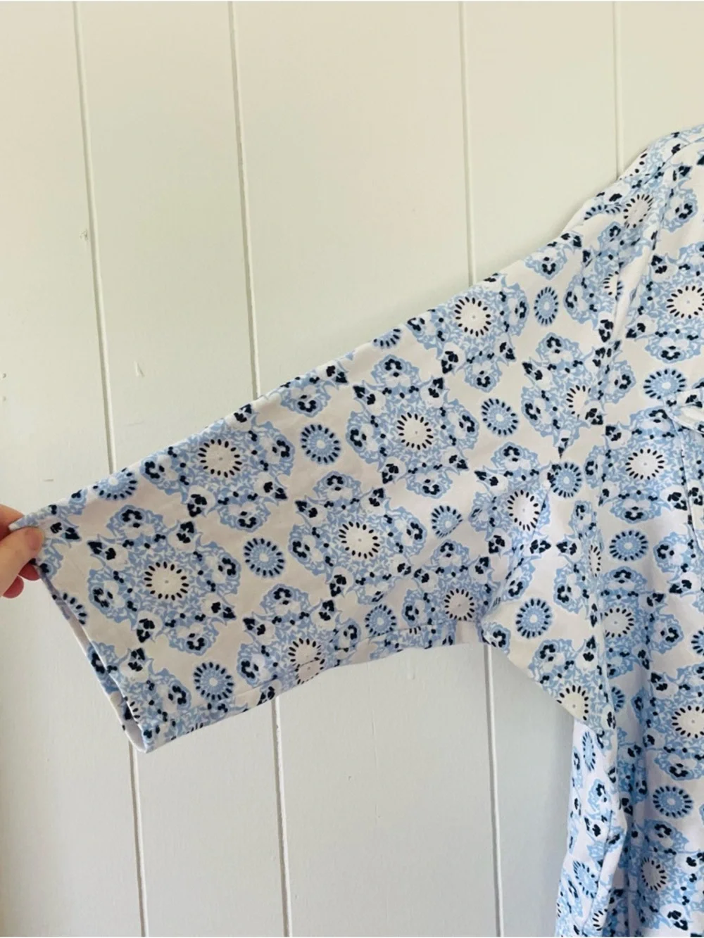 Kim Rogers Light Blue Floral Popover Blouse